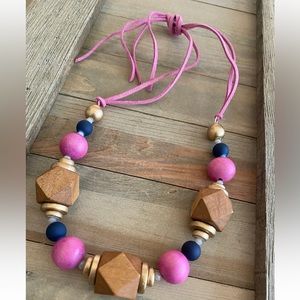Navy & Hot Pink beaded necklace